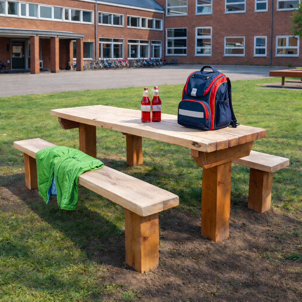 fastmonterede borde med b�nke i et skole milj�